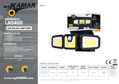 Trailer Parc - Lămpi, stopuri - Lampa solara 3 parti LA0400