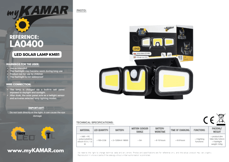 Trailer Parc - Lămpi, stopuri - Lampa solara 3 parti LA0400