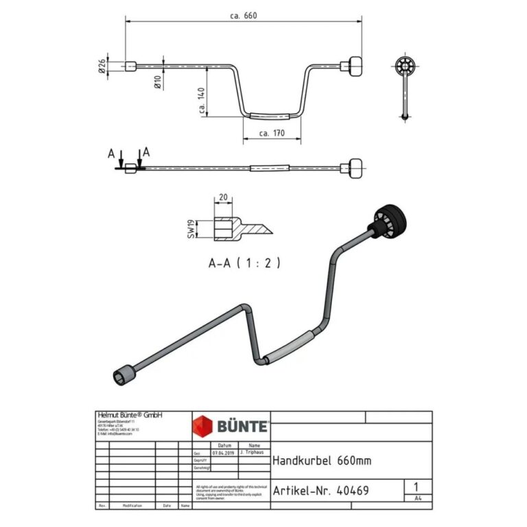 Manivelă pentru suporturi pliabile 450/600/1100 kg cu cheie de 19 mm