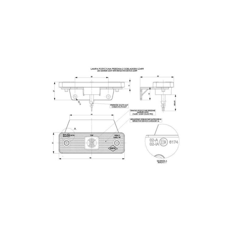 LAMPĂ DE POZIȚIE LED ALBĂ 12/24V 0.5M
