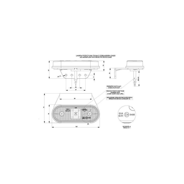 LAMPĂ DE POZIȚIE LED ROȘIE 12/24V 0.5M